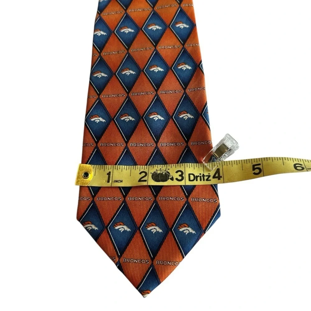 NFL Broncos Orange and Blue Geometric Tie